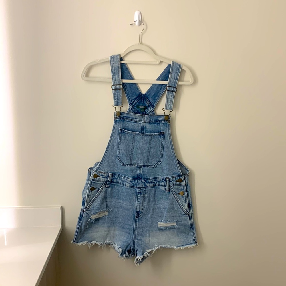 Ripped Jean Short Overalls